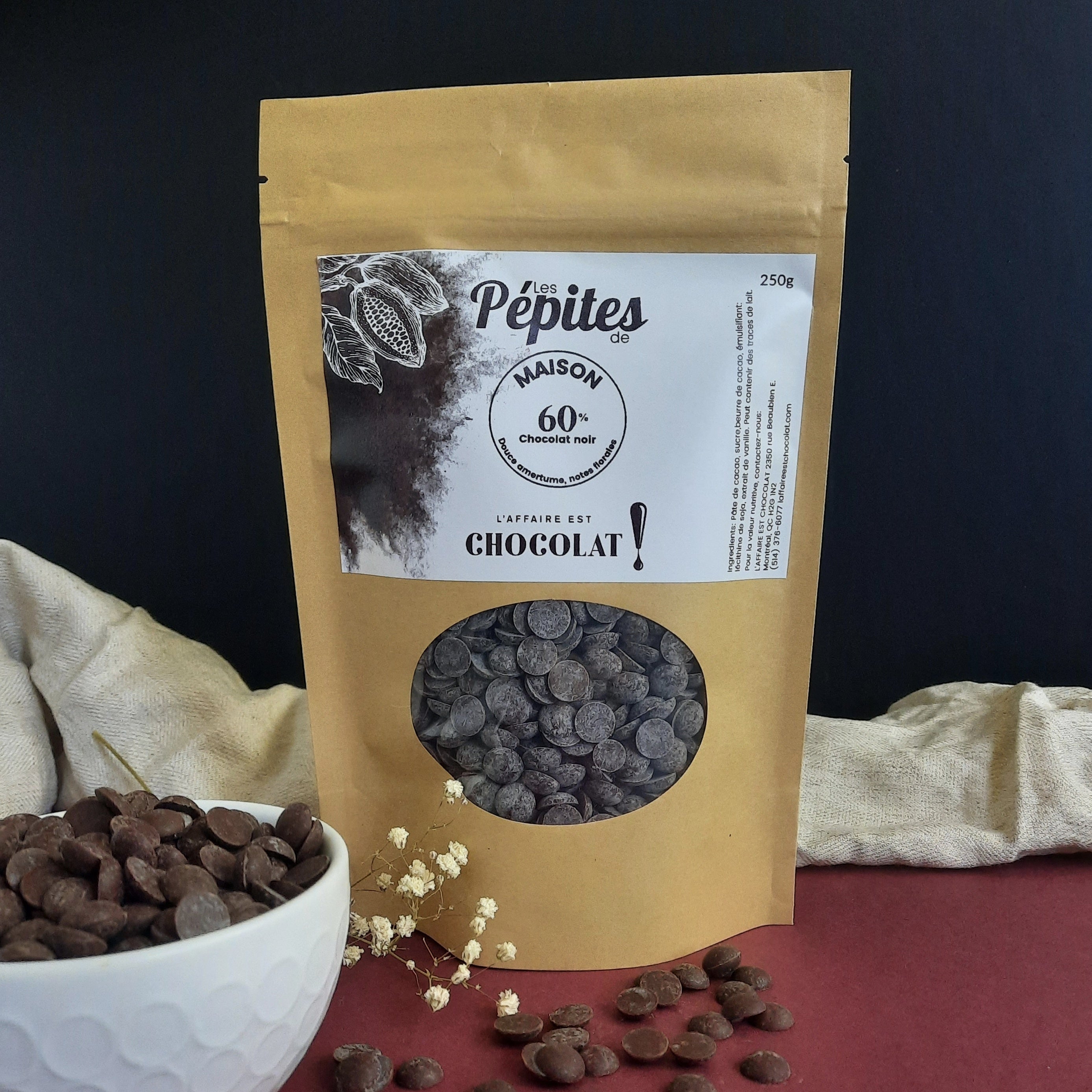 Pépites de chocolat noir 66% (250g) – Au Gramme Près